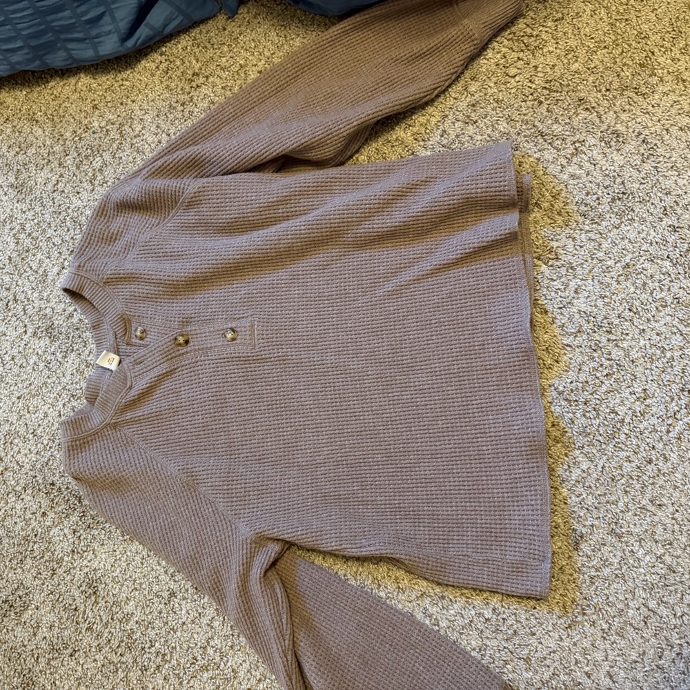 Brown Waffle Knit Long Sleeve Top